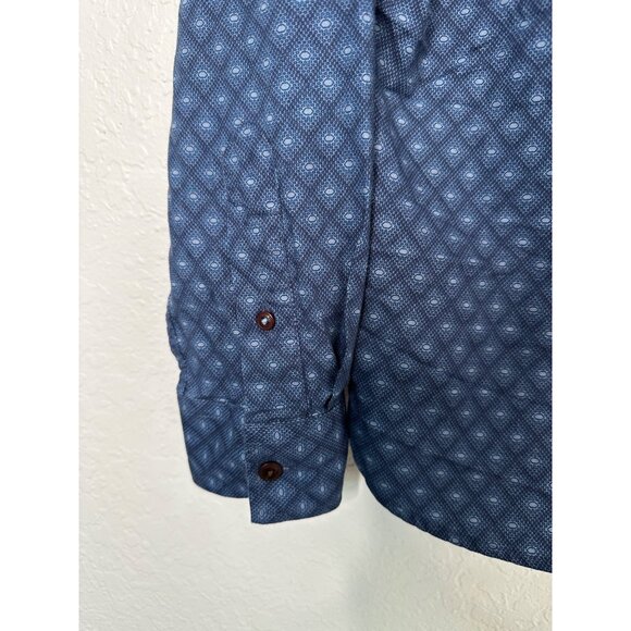 Ted Baker Men's Long Sleeve Diamond Print Button Down Shirt Blue Size 4 Cotton - Picture 5 of 11